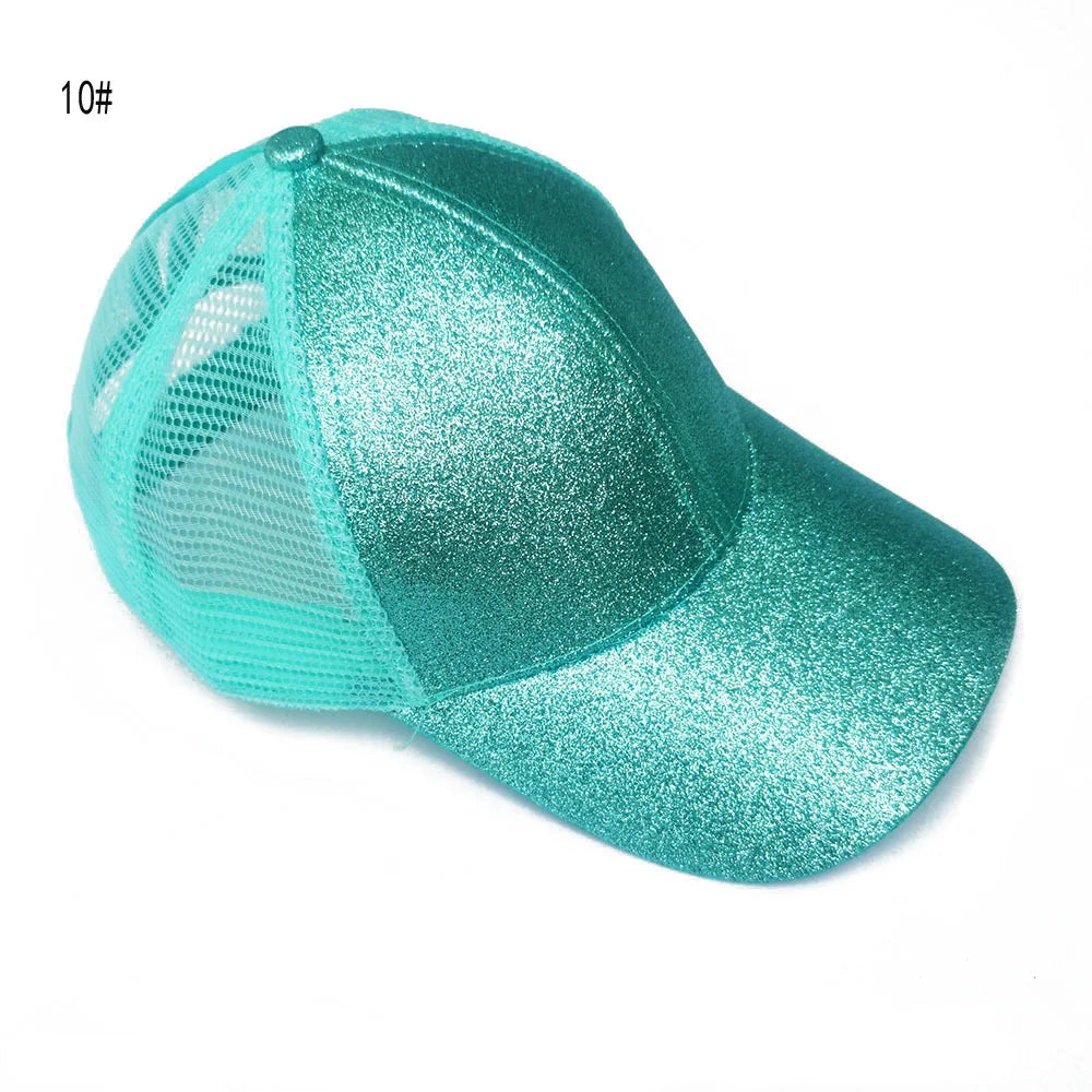 Classic quick drying large brim children's baseball cap with shiny ponytail and sequined hat, fashionable sun protection, casual Oasis Select 9