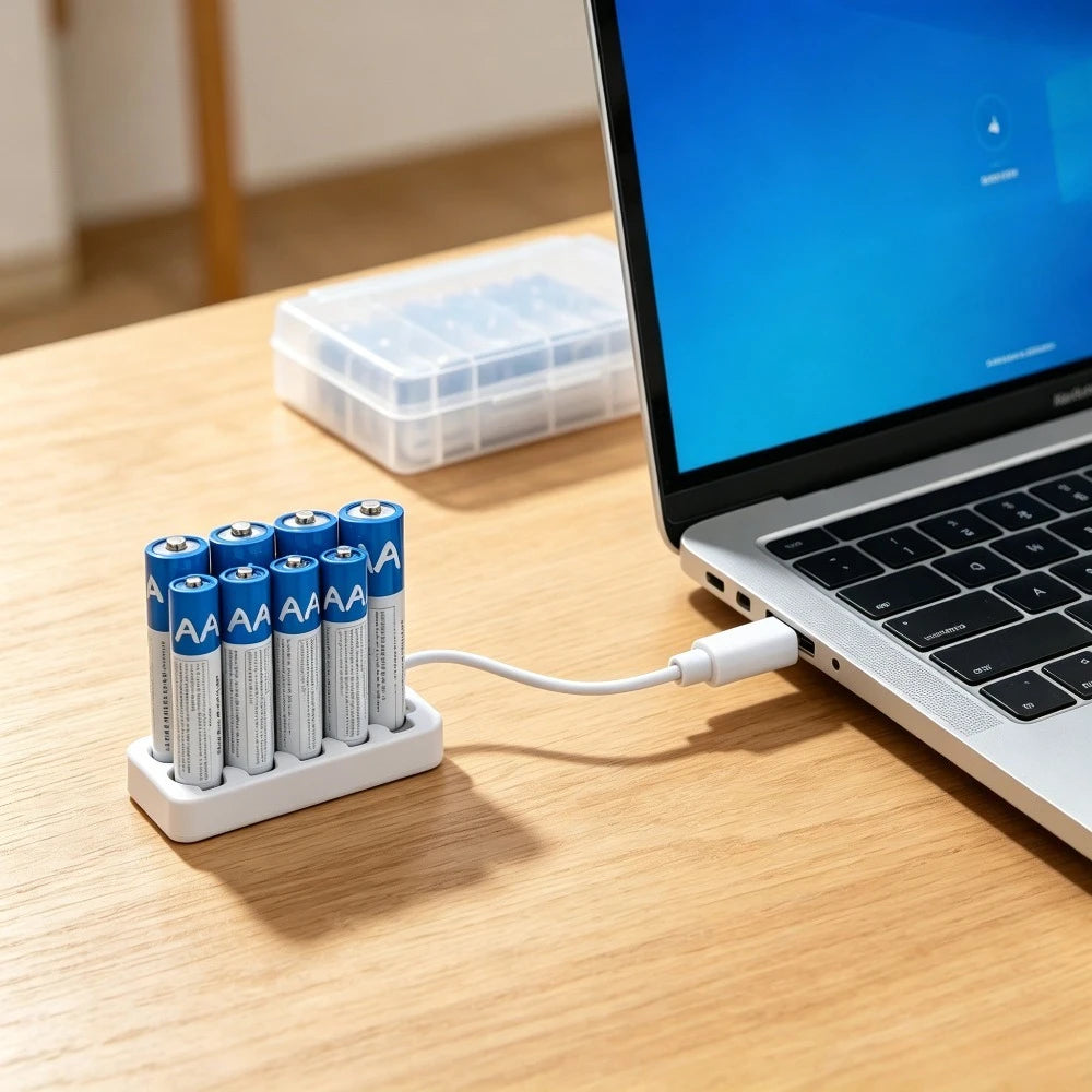 Rechargeable AAA Li-ion Batteries (4-Pack) Ultra-Long Battery Life, Ideal for Rechargeable Devices Includes Charging Cable Oasis Select