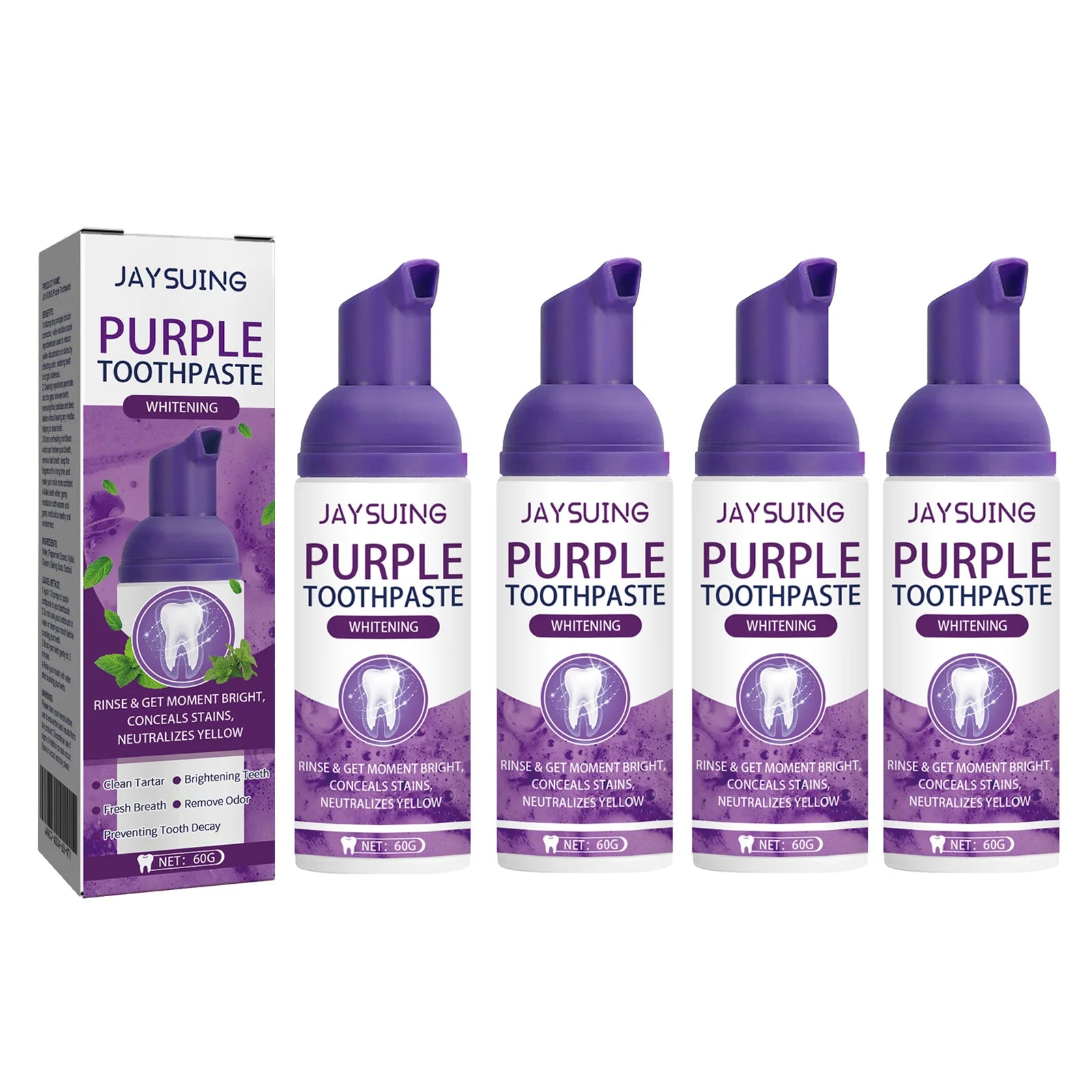 Purple Toothpaste Teeth Brightening Whitening Toothpaste Serum Deep Cleaning Teeth Fresh Breath Oral Oasis Select 4pcs