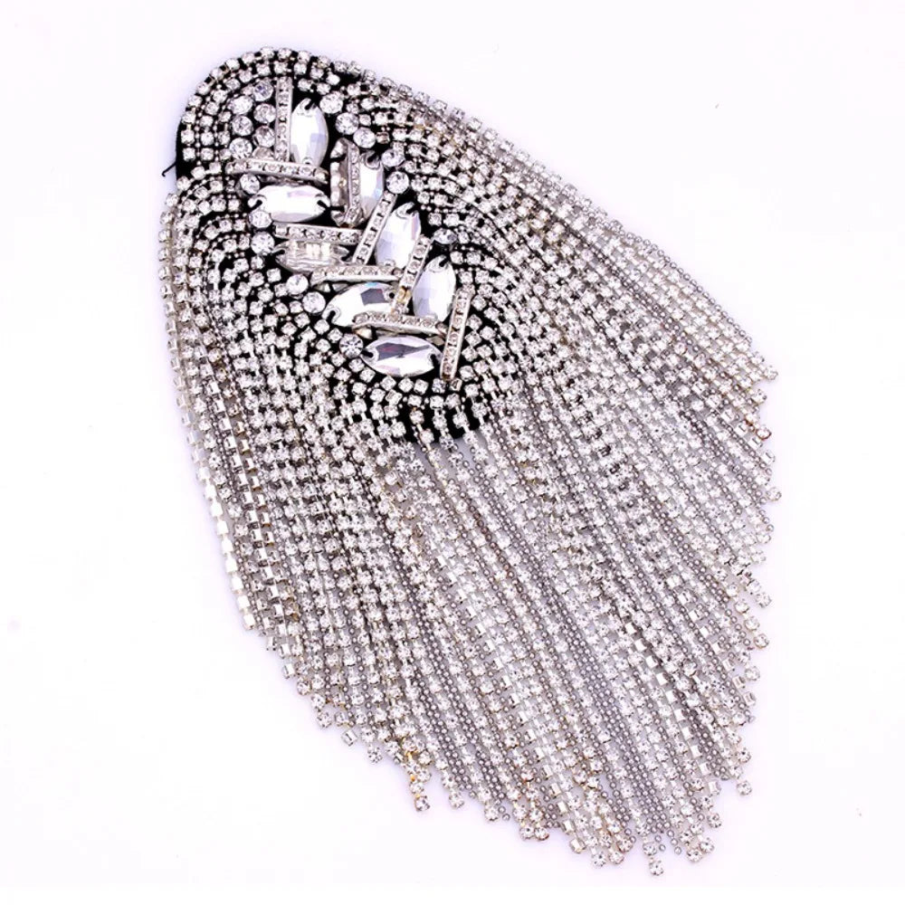 Rhinestone Shoulder Epaulette Tassel Brooch – Gold & Silver