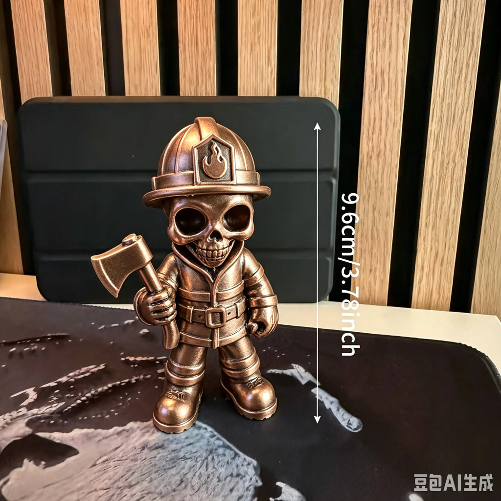 Axe Skeleton Firefighter Figurines Gothic Fireman Statue Whimsical Skull Firefighter Ornament for Home Office Desktop Decor Gift Oasis Select Axe bronze 9.6x5.8x4.4cm