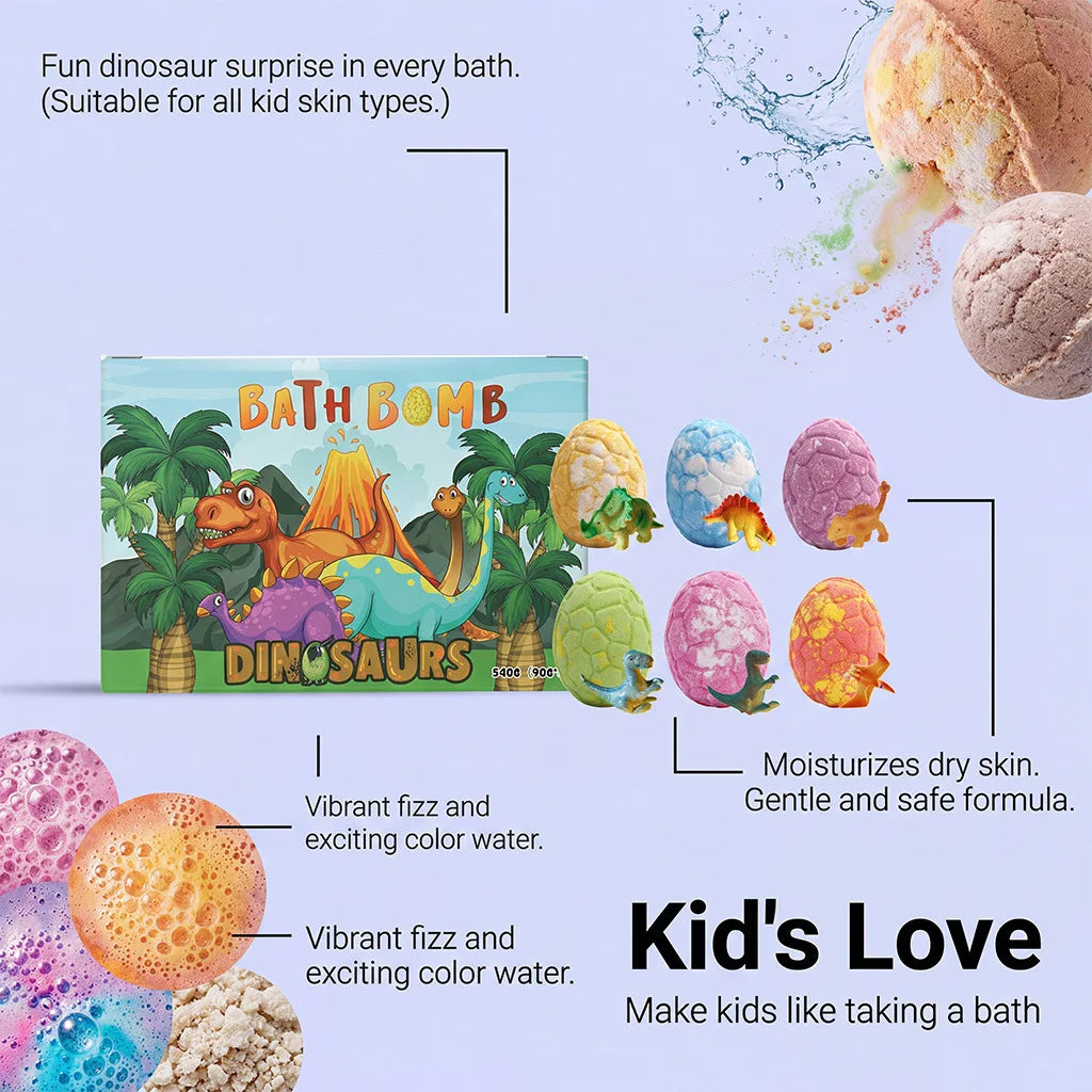 Dinosaur Egg Bath Bombs with Surprise Toys – 6-Pack Kids Gift Kids Bath Bomb Set Oasis Select