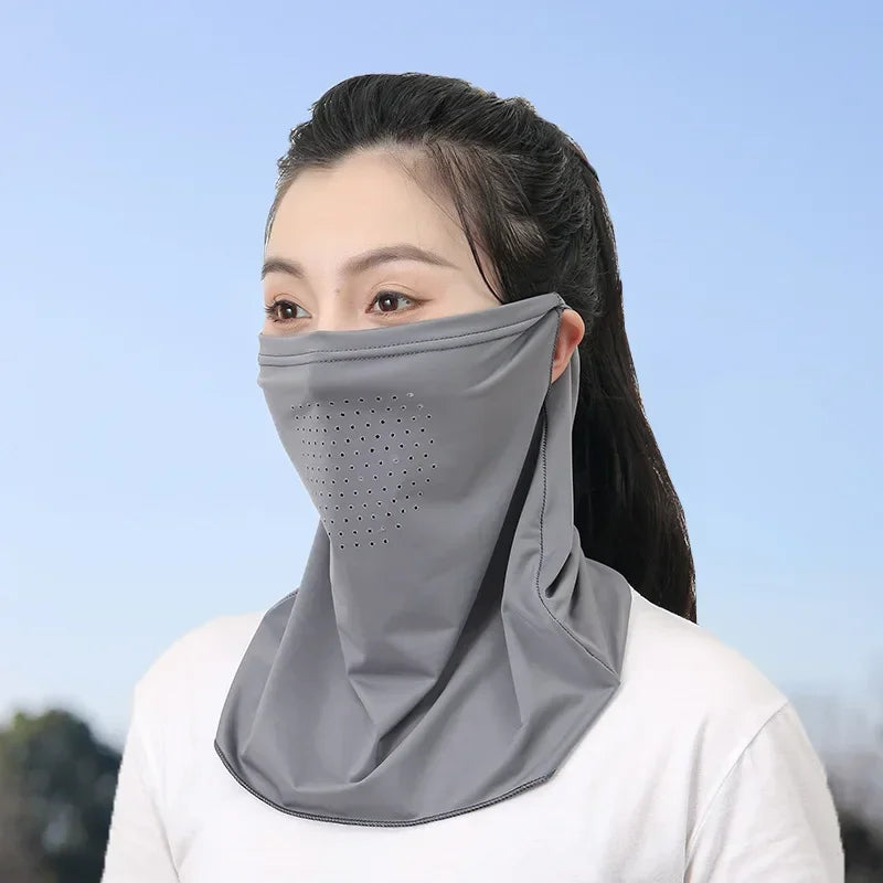 Summer Sunscreen Ice Silk Mask Neck UV Protection Face Cover Sunscreen Face with Brim Outdoor Cycling Sun Protection Hats Caps Oasis Select
