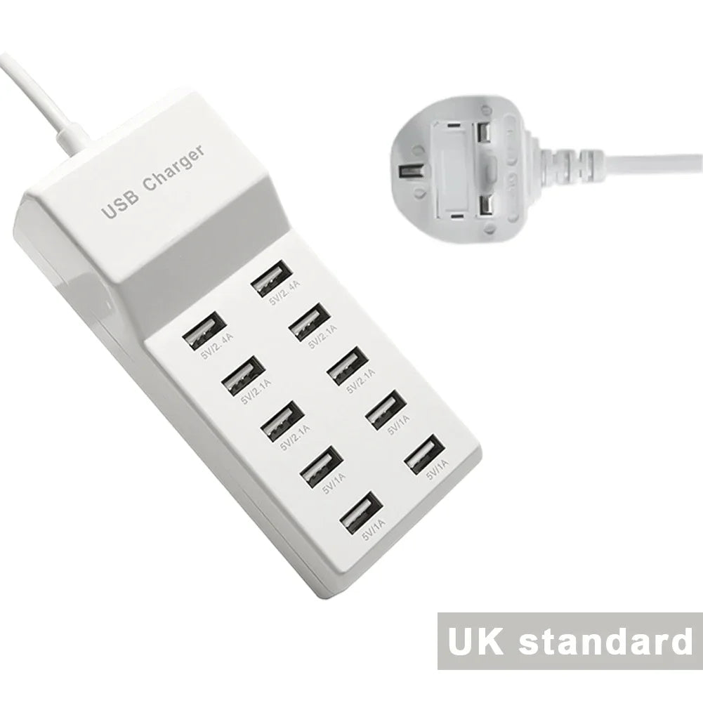 10-Port 50W USB Charging Station | Multi-Device Power Strip Hub