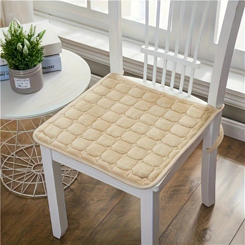 Square Plush Flannel Dining Chair Cushions with Shoulder Strap - All-Season Thin Warmth, Cozy Stool Accessories Oasis Select Khaki 40x40cm