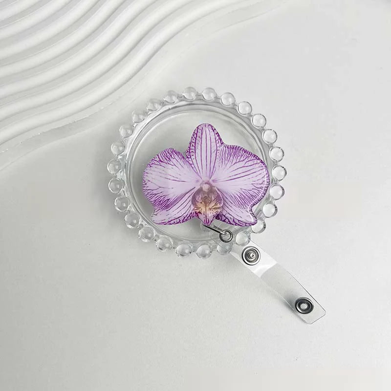 Flower Acrylic Bag Charm | Alligator Clip Retractable ID Holder Bag Charm Accessory Oasis Select A5