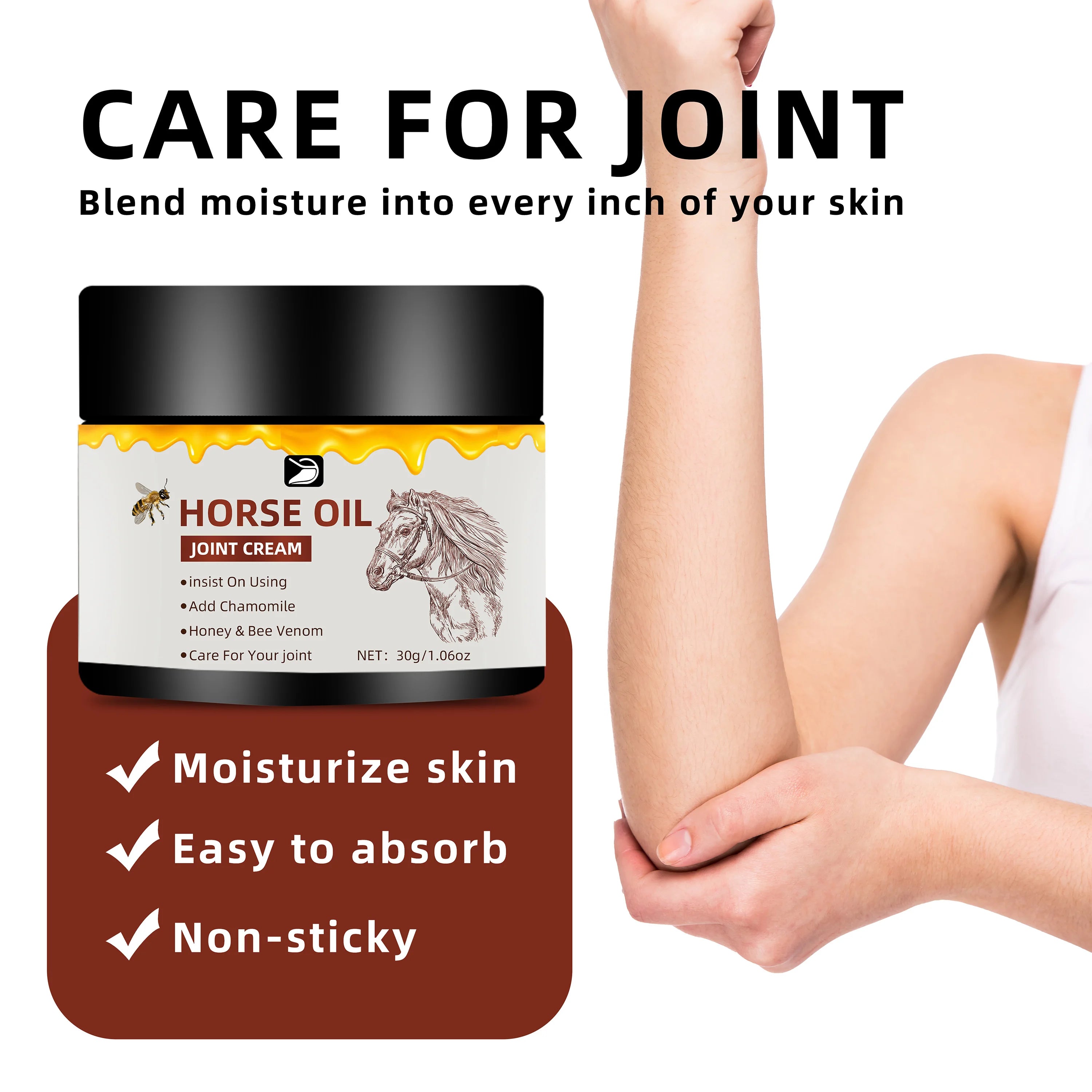 Horse Oil Joint Cream - Fast Absorbing, Non-Greasy Moisturizer for Elbows, Knees & Joints. Fragrance-Free, All Skin Types. 30g/5 Oasis Select