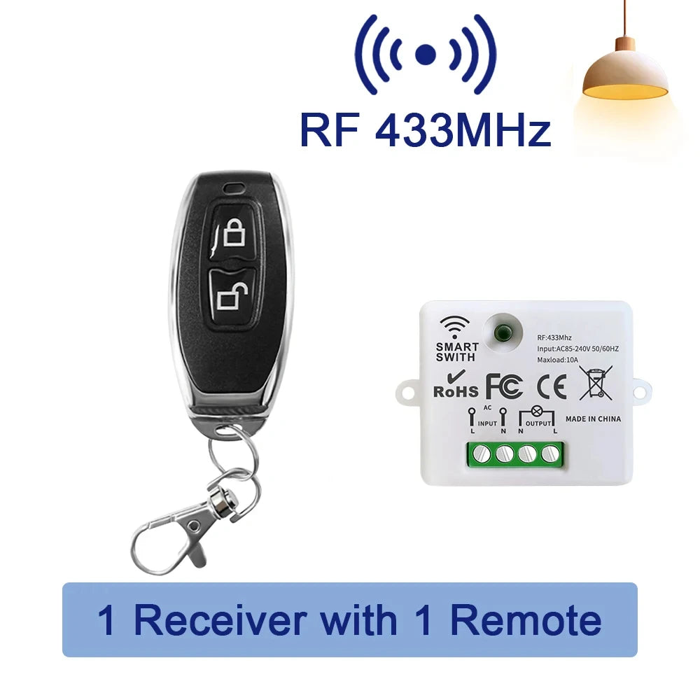 RF 433MHz Wireless Remote Light Switch 10A Relay AC 110V 220V Wireless Remote Switch Oasis Select 1Remote 1Receiver