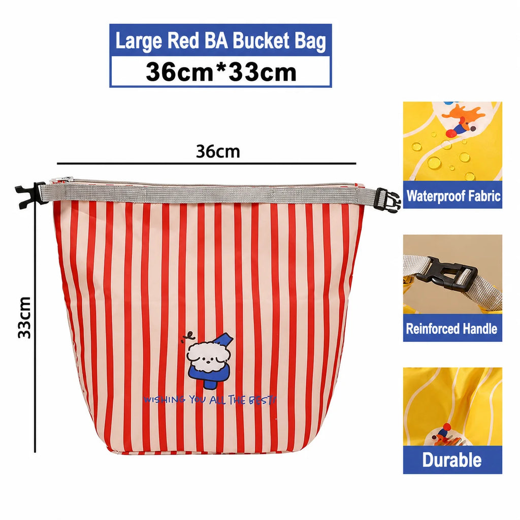 New Waterproof Toiletry Bag Travel Essential Cartoon Portable Handheld Anti-Fouling Storage Bag Multi-Functional Storage Oasis Select Red Beige-L