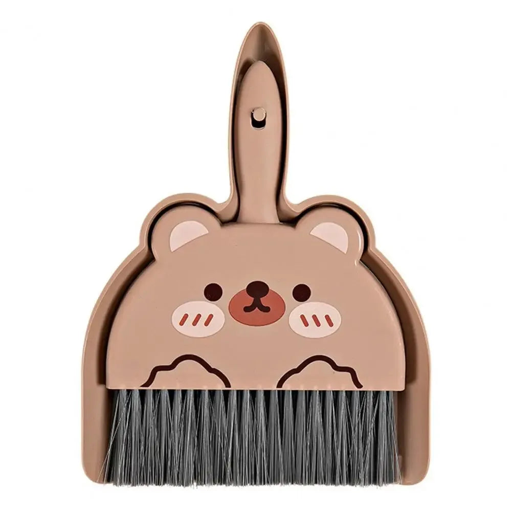 2Pcs/Set Small Broom Dustpan Set Cartoon Rabbit Bear Frog Pattern Keyboards Cleaning Mini Broom Dustpan Set Oasis Select Brown