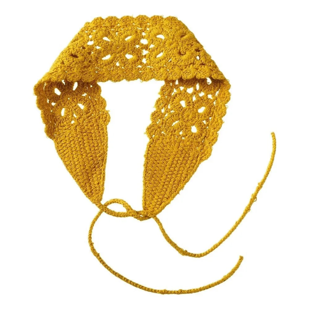 Boho Floral Headband Handmade Solid Color Knit Hair Band Hollow Out Crochet Hair Scarf Oasis Select Yellow