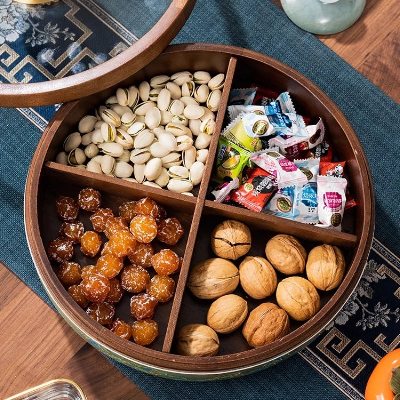 Solid Wood Grid Dried Fruit Box Chinese Style Household Living Room Light Luxury High-end Snack Melon Seed Storage Box Oasis Select