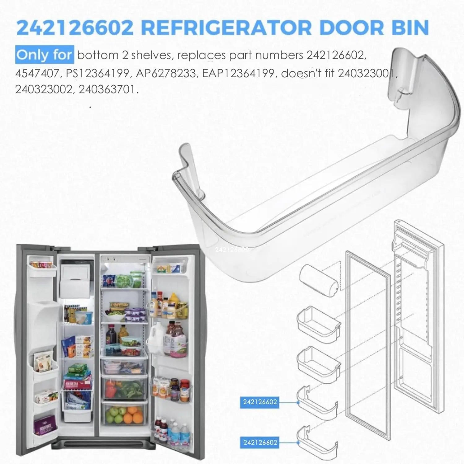 240324502 Refrigerator Door Box Storage Bin Shelf Fit Frigidaire,Kenmore,Electrolux Replaces Parts 240324510,240324511,240324513 Oasis Select