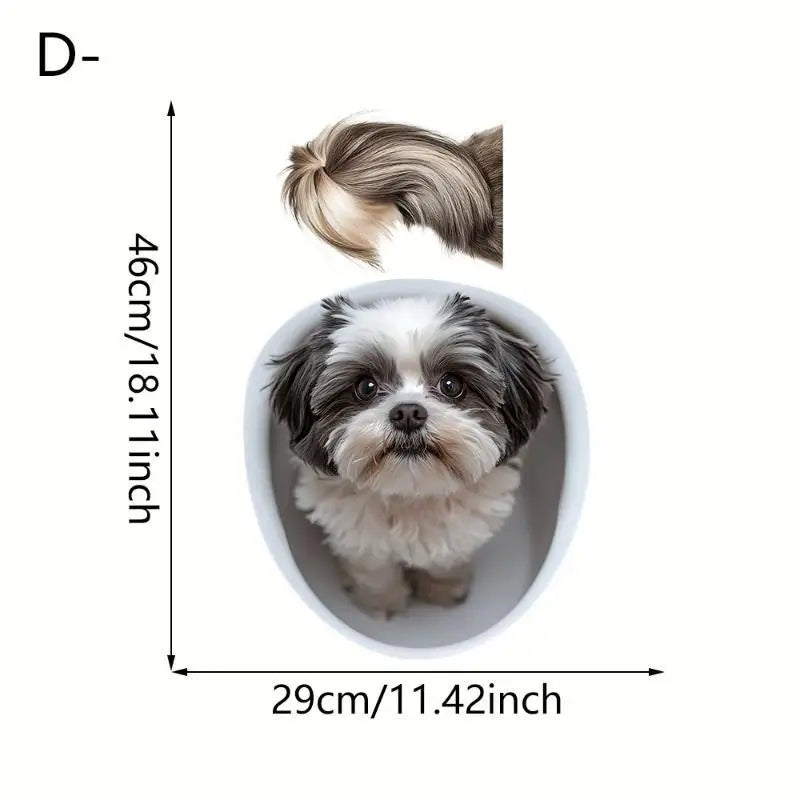 3D Cat & Dog Toilet Sticker – Waterproof Removable Bathroom Decal