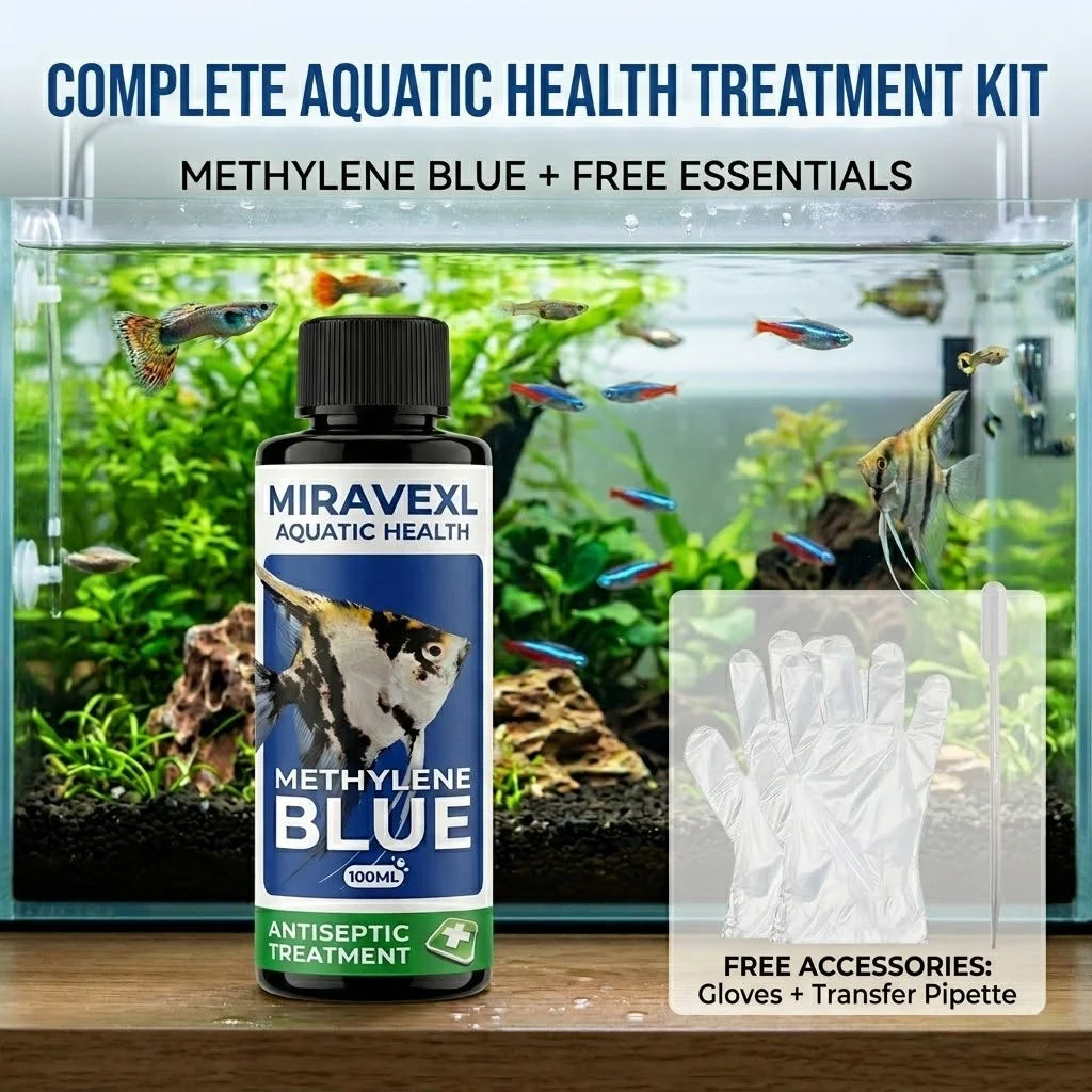 100ml Methylene Blue Aquarium Fish Tank Antiseptic Treatment: Fast Ich Fungus & Parasite Cure Water Care Drops, Pipette Gloves Oasis Select