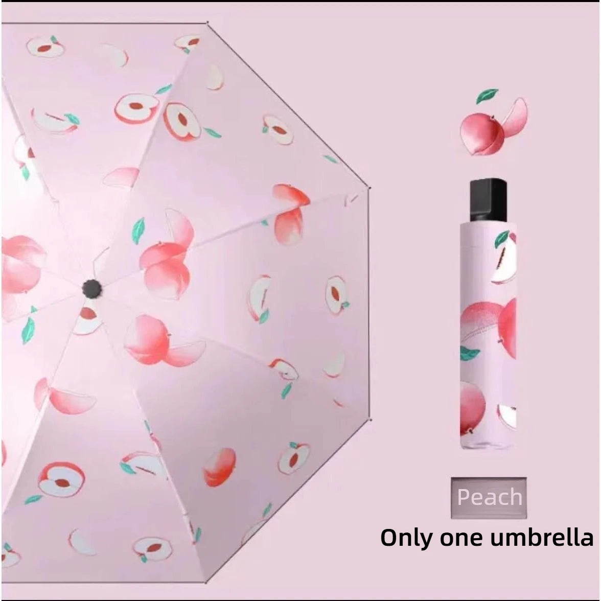 1pcs Fruit Umbrella Sturdy and Durable Manual Version Reinforced for Both Rain and Rain Small and Fresh Foldable and Portable Oasis Select 8 bone peach full-fiber 8K