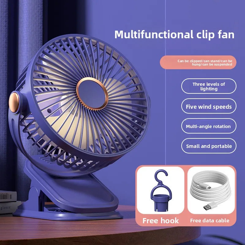 4 in 1 Clip Fan 5 Speeds 3 Night Lights 720° Rotation USB Rechargeable Brushless Motor Ultra Quiet for Home Office Dorm Camping Oasis Select Blue