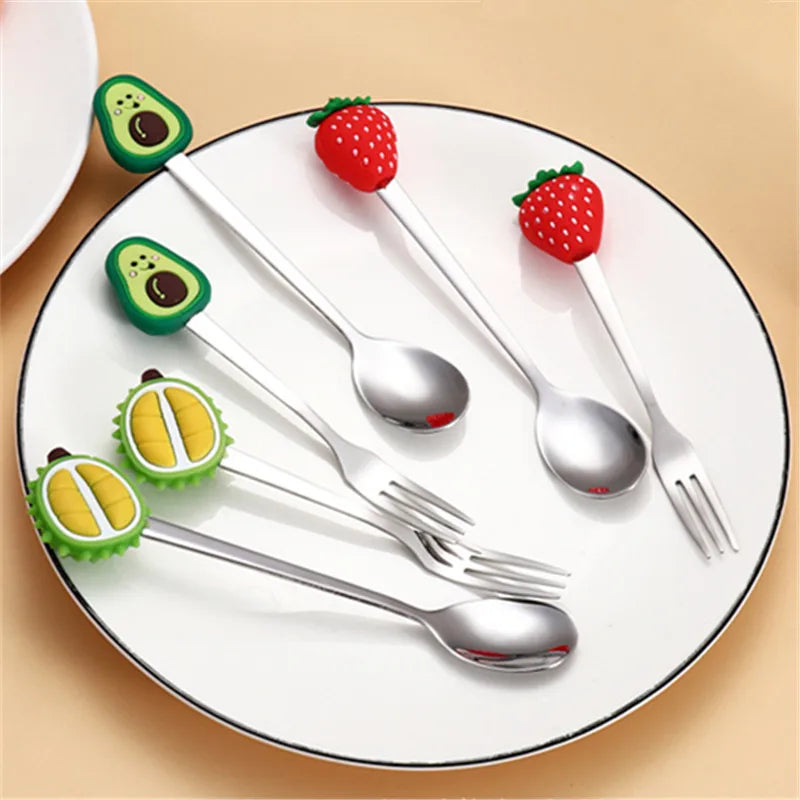 7Pcs Stainless Steel Fruit Shaped Coffee Spoons Fruit Dessert Spoon Fork Candy Tea Spoon Drink Tableware Kitchen Supplies Oasis Select