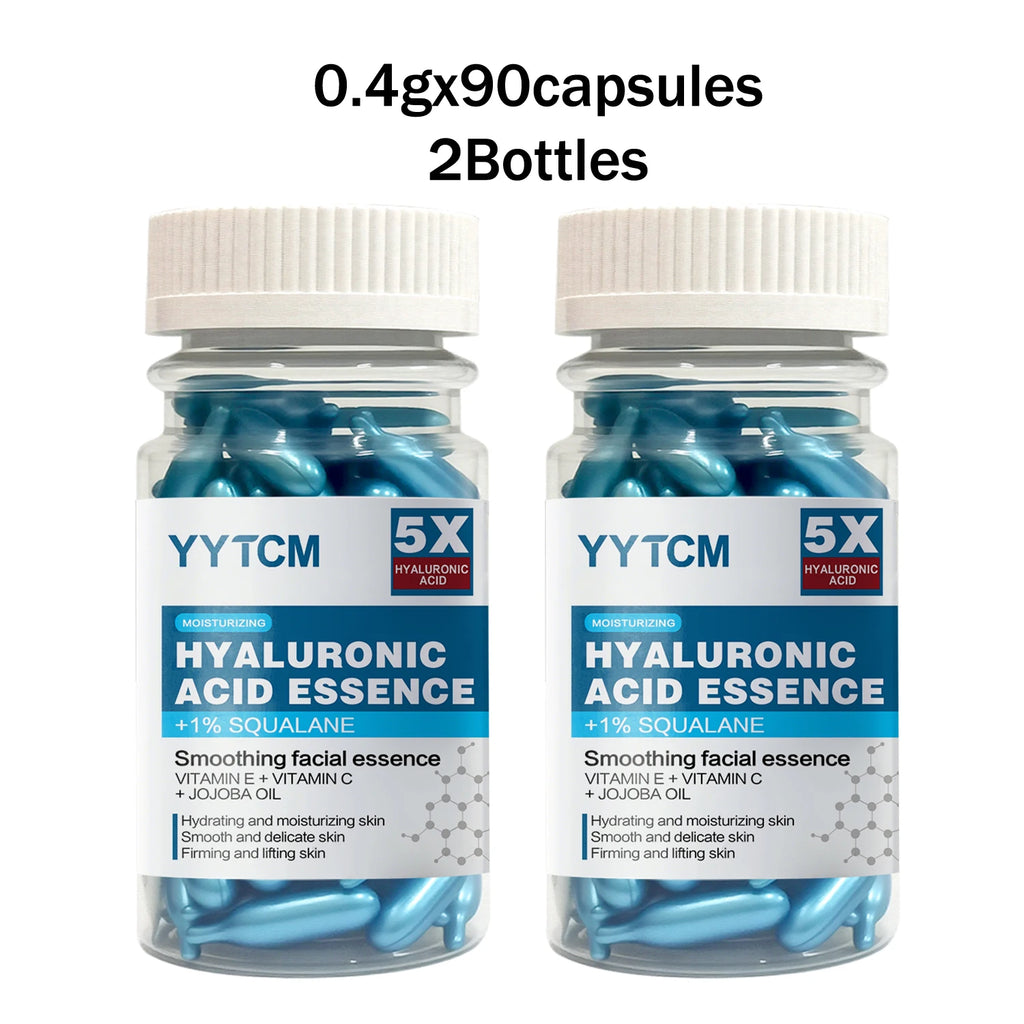 Hyaluronic Acid Capsule Essence – Squalane, Vitamin C & E | 90ct Face Capsule Serum Oasis Select 2 Bottles 90 Capsules