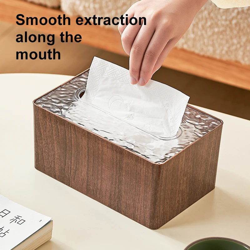 Wood Grain Tissue Box Cover with Acrylic Lid, Tissue Box Cover Rectangle for Living Room, Tissue Box Household Paper Towel Oasis Select