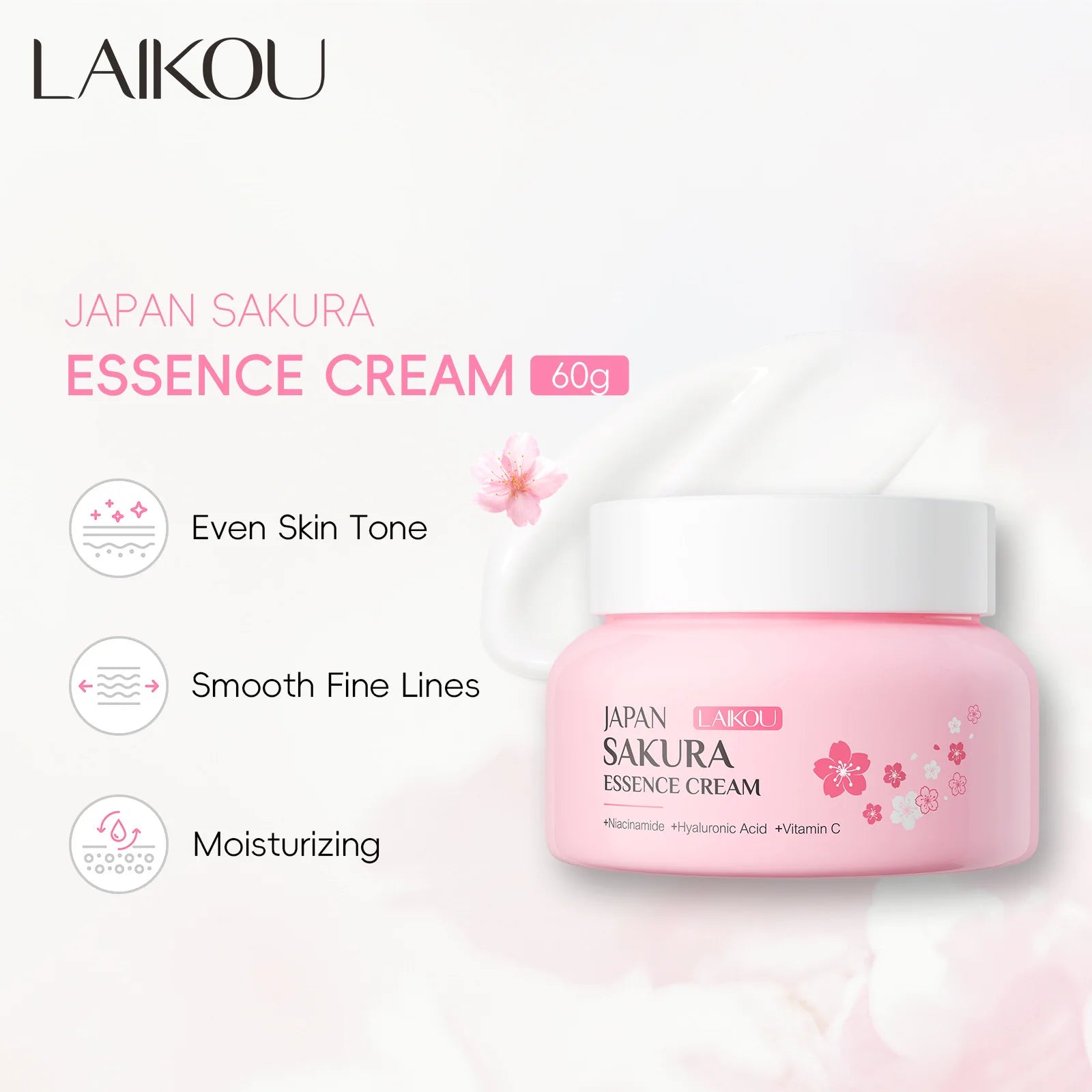 LAIKOU Sakura Essence Face Cream 60g - Moisturizing Repair Hydrating Cream, Gentle Nourishing Non-Greasy Lotion for Dry Skin Oasis Select