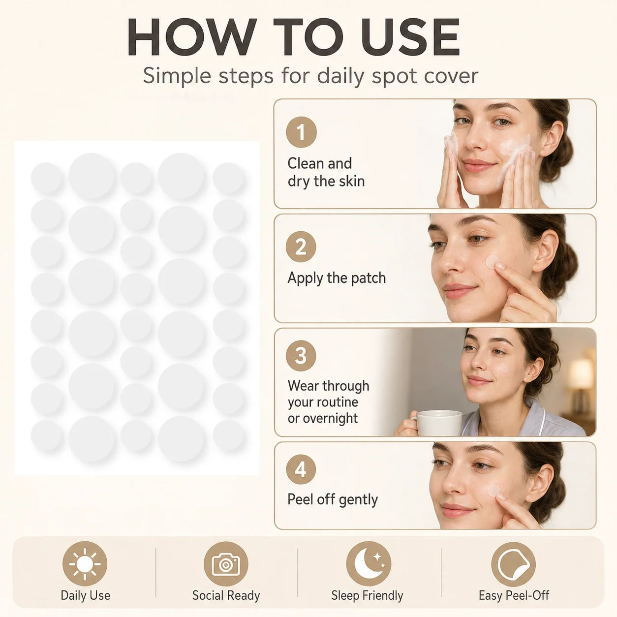 Hydrocolloid acne removing patch, invisible day and night, necessary for concealer makeup, daily facial care patch Oasis Select