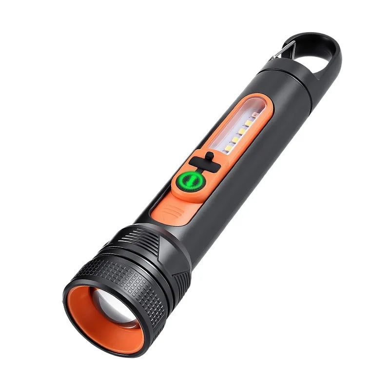 Multi-Functional Handheld Torch Zoomable Design Long-Range Flashlight with Side Lamp Hook and Flexible Wide Beam for Outdoor Oasis Select JB818