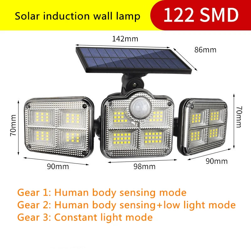 Solar 3-Head LED Outdoor Wall Light | Motion Sensor IP55