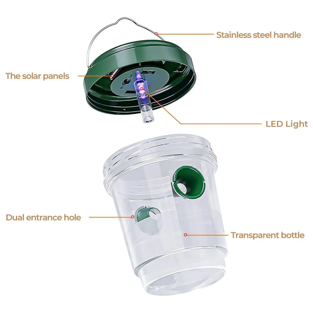 1PC Solar Wasp Traps Clear Waterproof Hanging Hornets Trap for Indoor Outdoor Reusable Garden Fruit Bee Flying Catcher Oasis Select