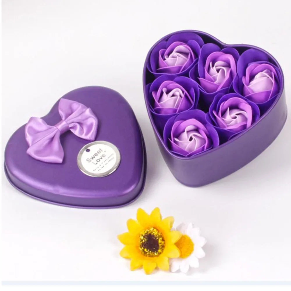 6Pcs Heart Scented Bath Body Petal Rose Flower Soap Wedding Decoration Gift Best Pink Blue Purple Red Four Color Soap Oasis Select