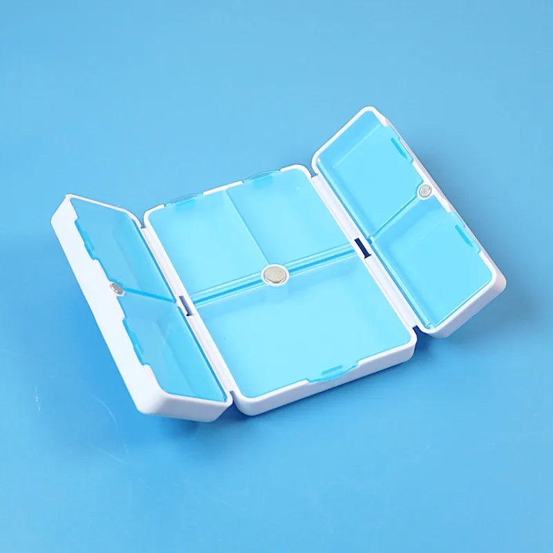 Pill Box 7 Grids Portable Double Layer Mini Medicine Box Sealed Moisture Proof One Key To Open The Cover Oasis Select Blue