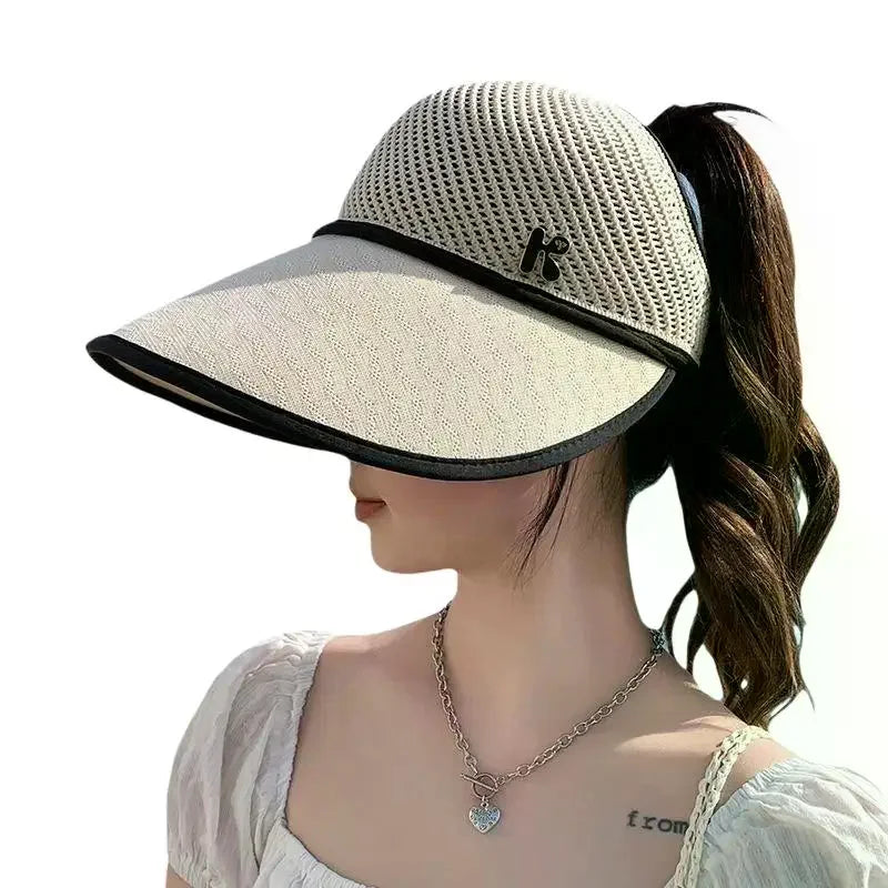 Straw Sun Hat for Women Wide Brim Empty Top Lightweight Adjustable for Outdoor Travel Beach Sunshade Oasis Select