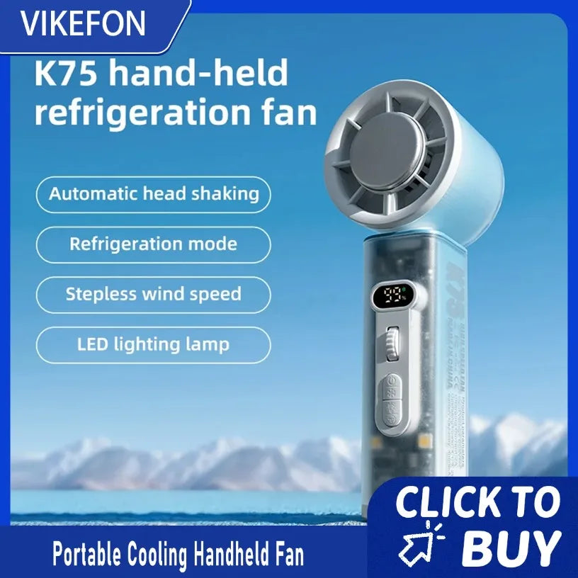 Automatic Oscillation Ice Pack Fan Portable Mini USB Rechargeable LED Light Cooling Fan For Desk Home Office Built-in LED Light Oasis Select