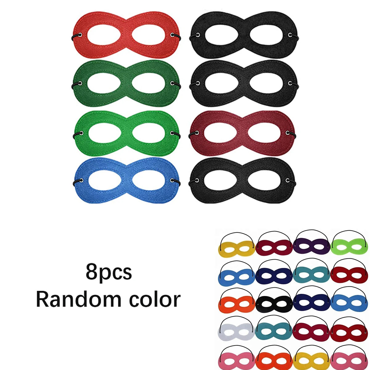 Party Dress Up Masks – Soft Felt Eye Masks with Adjustable Elastic, DIY Cosplay Props for Birthday, Halloween & School Role Play Oasis Select Random Colors 8pcs