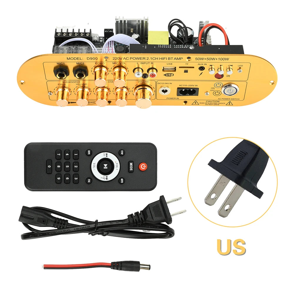 Audio Amplification Board D900 Channel 2.1 HIFI Bluetooth 5.0 50W+50W+100W Digital Media Power Amplification Board Oasis Select US Plug