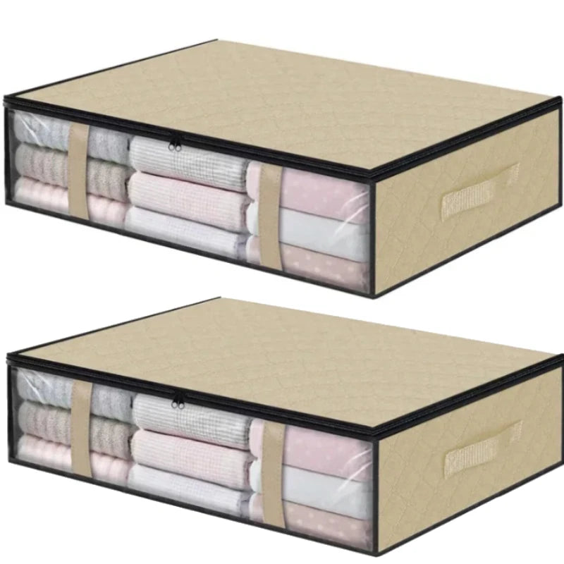 Under bed Storage Bag For Portable Foldable Quilt Bags Wardrobe Clothes Organizer Storage Box Dustproof Organizer Large Capacity Oasis Select 2pcs medium beige