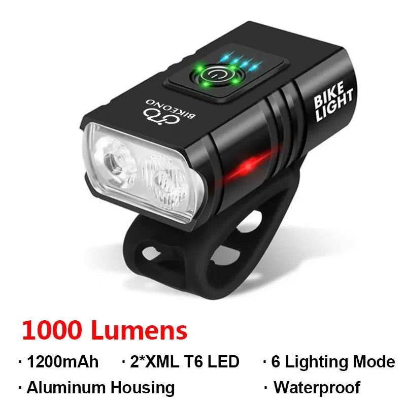 T6 LED Bicycle Headlight USB Rechargeable Plastic Flashlight Cycling High & Low Beam Bike Light Accessories Oasis Select BK02 T6 LED
