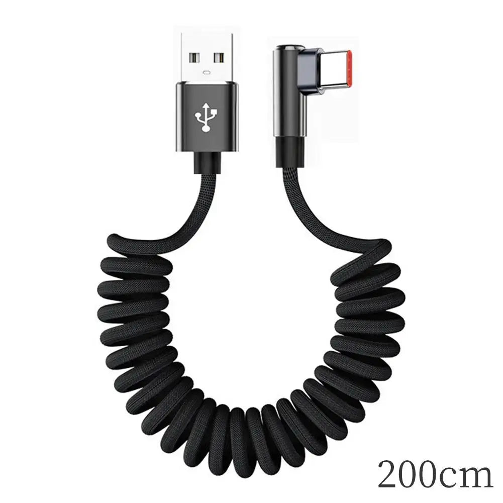 120W Fast Charging Coiled USB-C Cable – 90° L-Shape