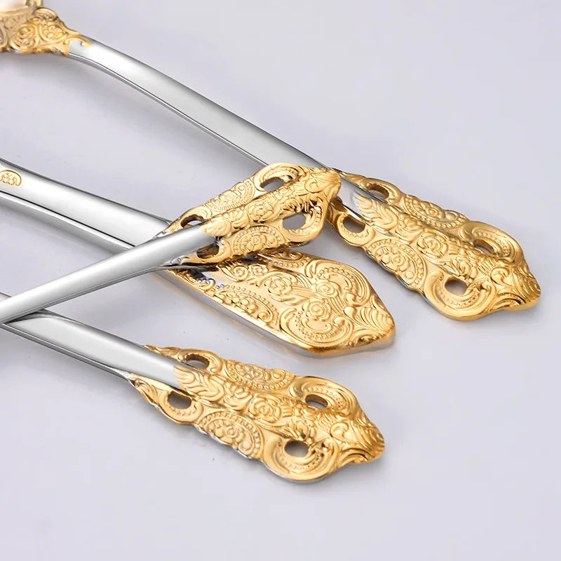 Stainless Steel Dinnerware Sets High-grade Knife Fork And Spoons Cutlery Kits Gold Plated Floral Pattern Tableware Dropship Oasis Select