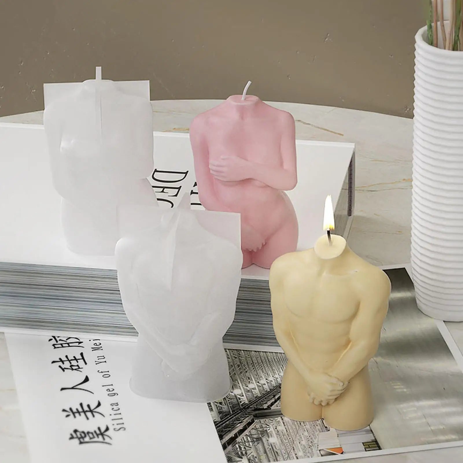 Male Body Candle Mold 3D Naked Shy Women Men Body Shape Candle Mould Body Art Female Male Moulds For DIY Home Craft Making Desk Oasis Select