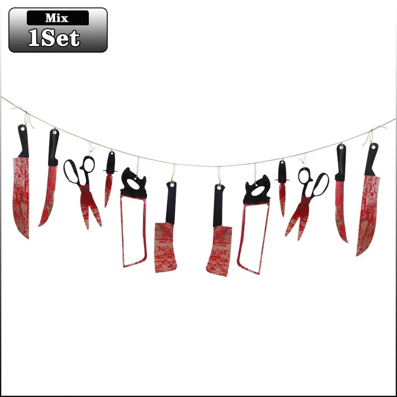 1-4Set Bloody Halloween Banner Horror Hanging Decoration for Haunted House Movie Theme Birthday Carnival Party Halloween Gift Oasis Select Mix-1Set As Shown