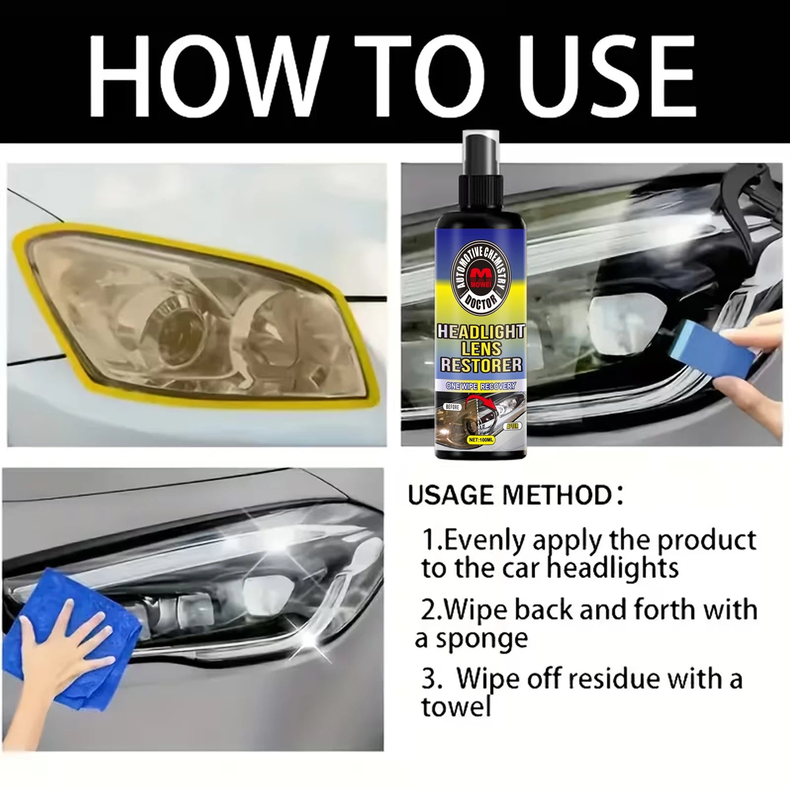 100ml Headlight Restoration Kit – Polish & Protect Car Lenses Headlight Restoration Kit Oasis Select