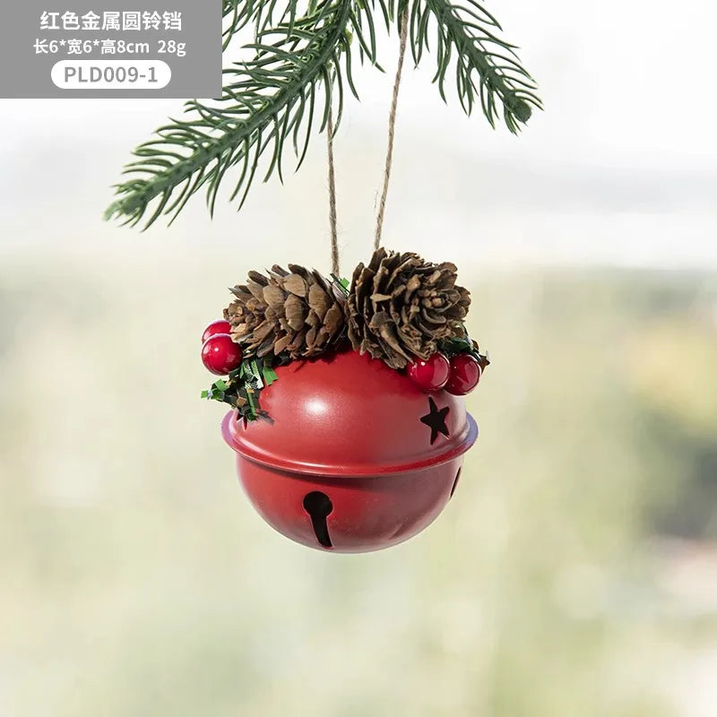 Christmas Door Car Decoration Christmas Tree Red Velvet Bow Bell Small Pendant Decoration Props Oasis Select 6