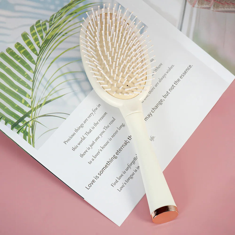 3-Piece Hair Comb Set: Cushion Massage Comb, Wide Tooth Comb & Hollow Comb - Milky White Oasis Select 9711-Milk-Beige-02