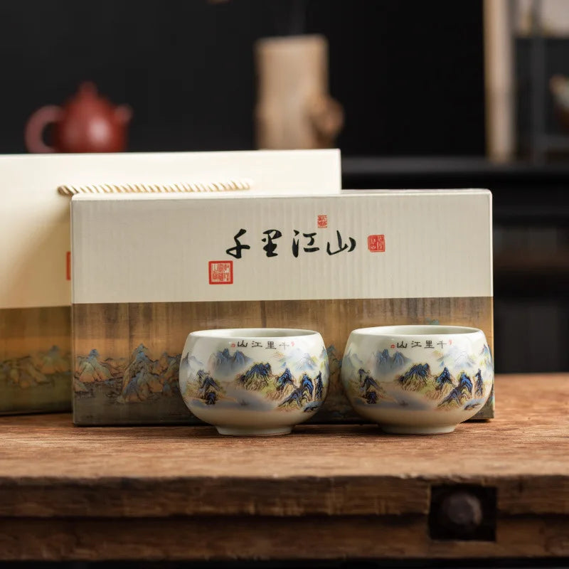 1PC Tea Cup Exquisite Ice Crack Glaze Ceramic Tea Cups Hand-painted Porcelain Master Cup Exquisite Teacup Tea Accessories Oasis Select gift box set <200ml
