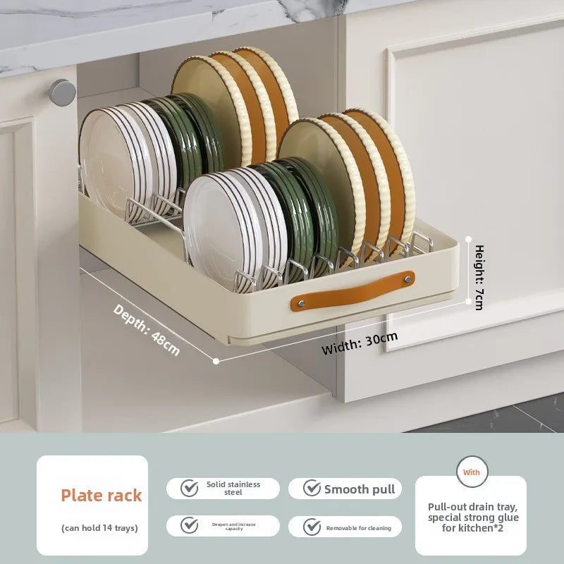 Multi-functional Stainless Steel Pull-out Dish Rack Drawer Basket