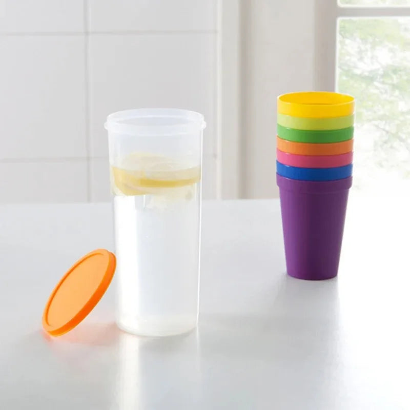 7pcs Rainbow Plastic Cups Set Reusable Water Mug Picnic Travel Trendy Funny Portable Rainbow Suit Cup Party Kids Drink Cup Oasis Select