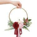 Bridesmaid Gold Hoop Bouquet for Wedding Bridal Shower Ceremony Artificial Rose Flower Hoop Wreath Front Door Wall Decoration Oasis Select A-Red