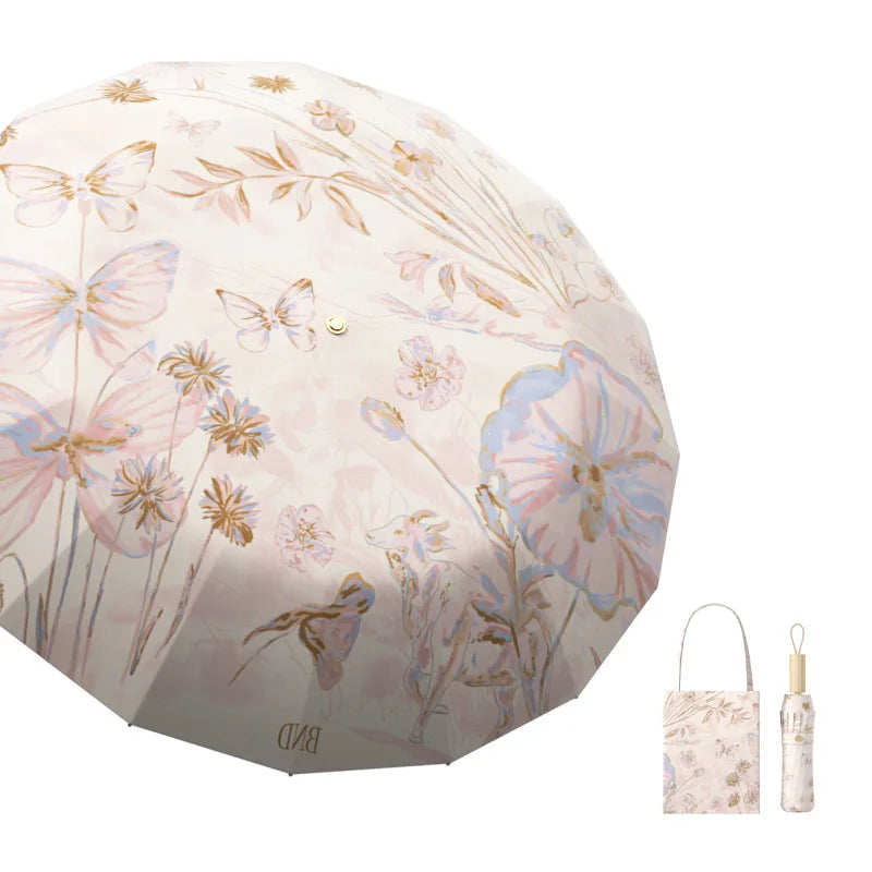 Folding Umbrella Women's Weather and Rain Dual-purpose Sunscreen UV Protection Sun Umbrella Increase Reinforcement Thickened Oasis Select