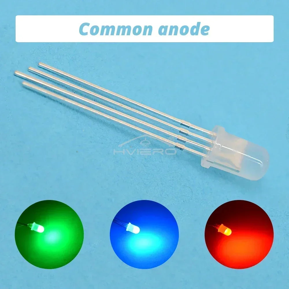 5mm RGB LED Diodes 4-Pin Diffused Tri-Color | 100–500 Pack